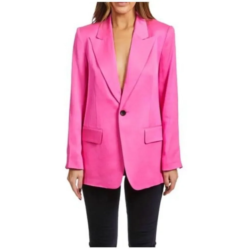 A.L.C. Bishop Il Peak Lapel Satin Blazer in Hot Pink Size 8